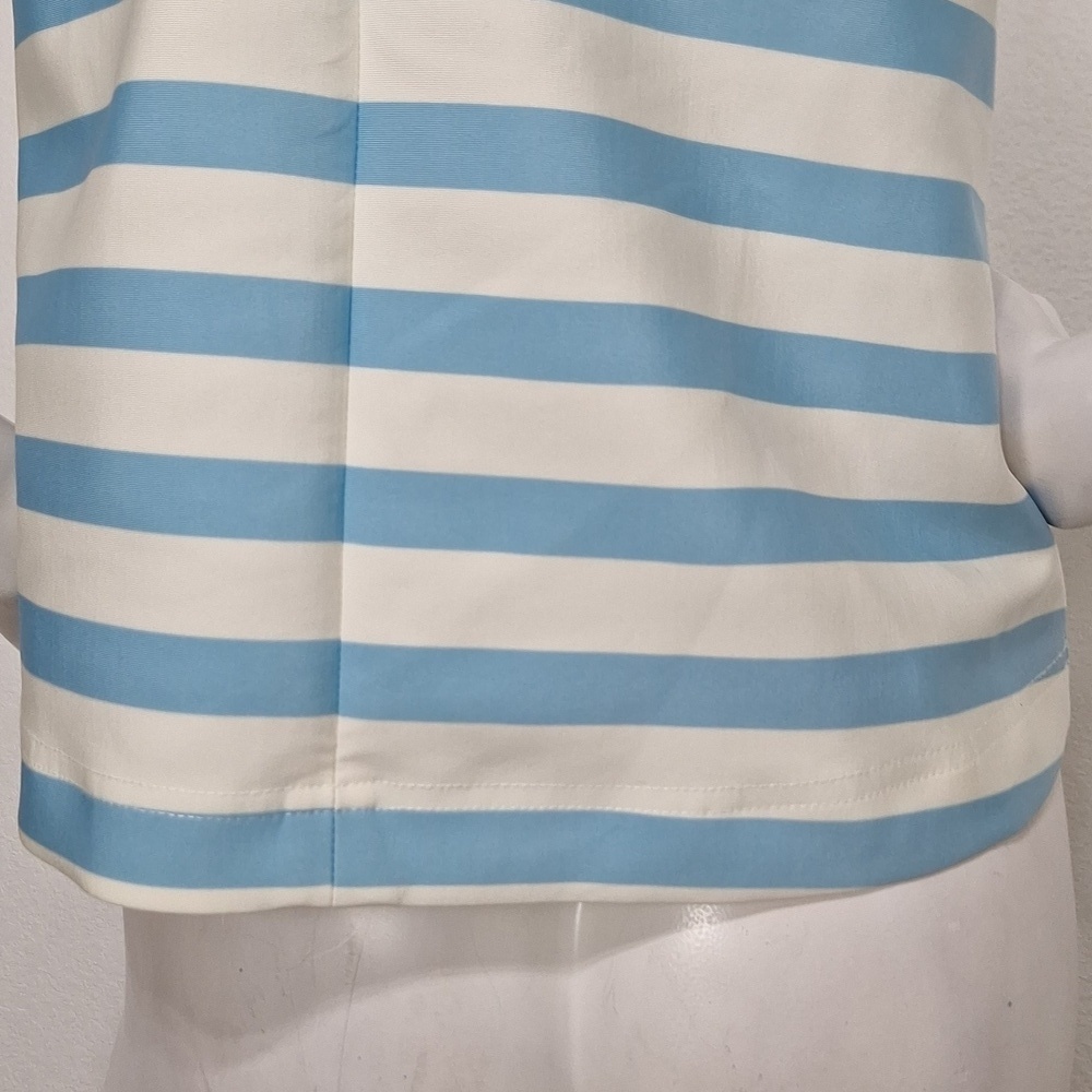 Tanya Taylor Preppy Blue & White Stripe Cold Shoulder Blouse Made in USA Size 6 - Picture 8 of 13